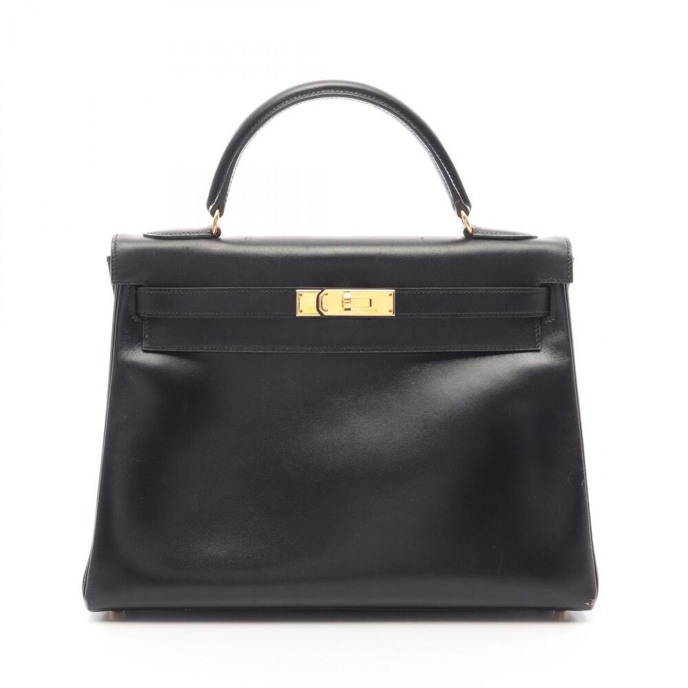 Hermes Kelly 32 2-Way Handbag, Calfskin (Cowhide), Box Calf Leather, Women's,...
